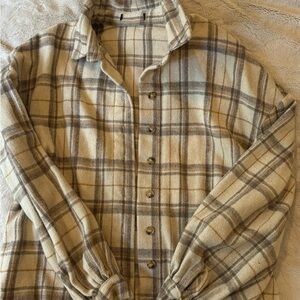 Plaid cream and brown Button-Up Shirt